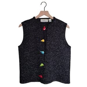 VINTAGE BELLEPOINT Black cotton blend car button cardigan teacher vest M